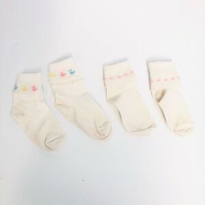 vintage 80s 90s baby socks pink yellow blue ducks pink diamond embroidered